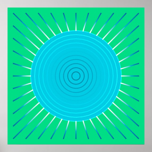 Modern Geometric Sunburst - Blau und Jade Grün Poster (Vorne)