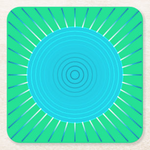 Modern Geometric Sunburst - Blau und Jade Grün Rechteckiger Pappuntersetzer