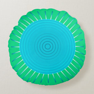 Modern Geometric Sunburst - Blau und Jade Grün Rundes Kissen