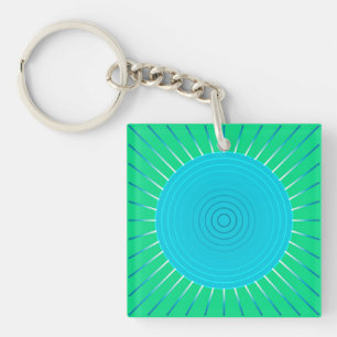 Modern Geometric Sunburst - Blau und Jade Grün Schlüsselanhänger