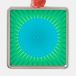 Modern Geometric Sunburst - Blau und Jade Grün Silbernes Ornament