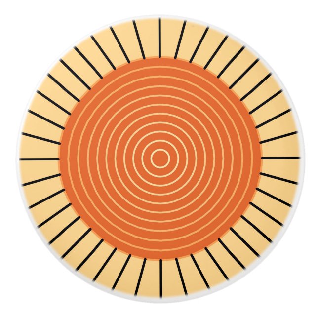 Modern Geometric Sunburst - Mandarin Orange Keramikknauf (Vorderseite)
