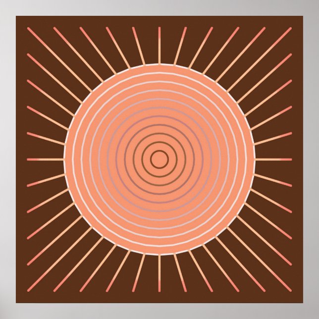 Modern Geometric Sunburst - Peach and Brown Poster (Vorne)