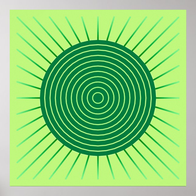 Modern Geometric Sunburst - Smaragdgrün und Limon Poster (Vorne)