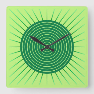 Modern Geometric Sunburst - Smaragdgrün und Limon Quadratische Wanduhr