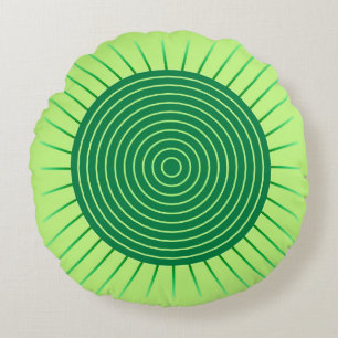 Modern Geometric Sunburst - Smaragdgrün und Limon Rundes Kissen