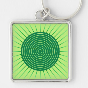 Modern Geometric Sunburst - Smaragdgrün und Limon Schlüsselanhänger