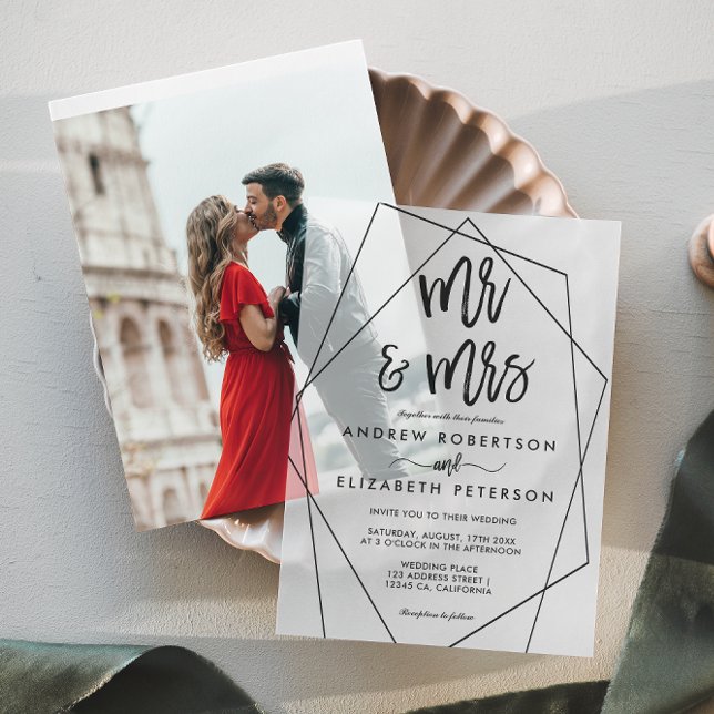 Modern Geometric Terrarium Mr. & Mrs. Wedding (Modern Geometric Terrarium Mr. & Mrs. Wedding Vellum Invitations)