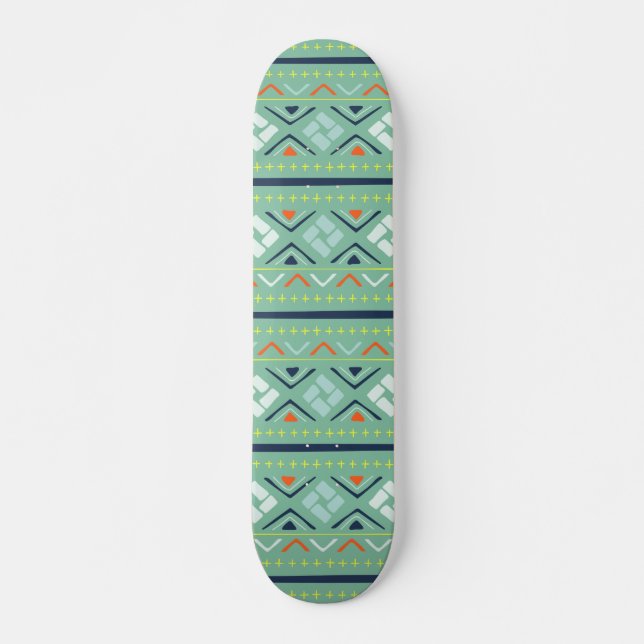 Modern Geometric Tribal Green Blue Pattern Skateboard (Vorne)