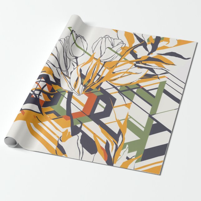 Modern Geometric Tulip Line Art Pattern (2) Geschenkpapier (Ungerollt)