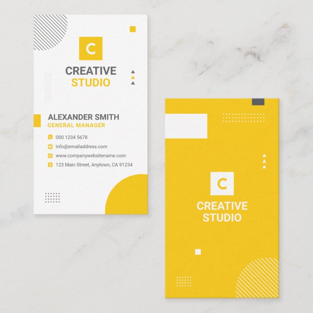 Modern Geometric Yellow and Gray, Professional Visitenkarte (Vorne/Hinten)