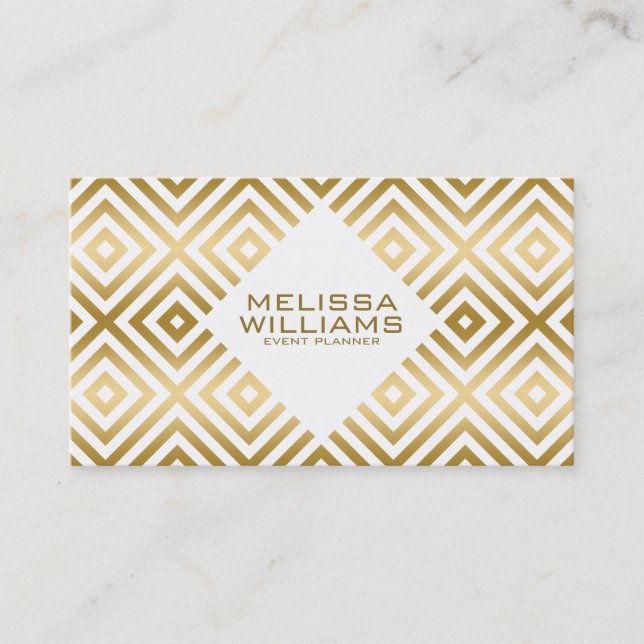 Modern geometrisch weiß und Gold Visitenkarte (Vorderseite)