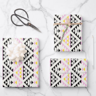 Modern geometrische Fliesen Dreieck Muster Pink Sc Geschenkpapier Set