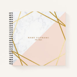 Modern geometrischer Marmor Gold lt Pink Square Notizbuch