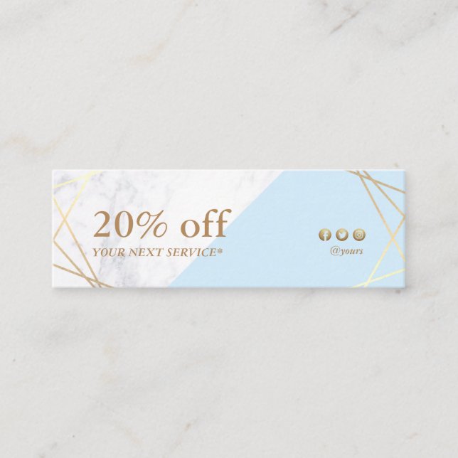 Modern Geometrisches Gold-Marmor-Pastell Blue Coup Mini Visitenkarte (Vorderseite)