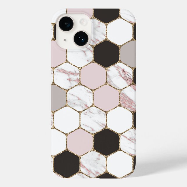 Modern geometrisches Marble Hexagon-Muster Case-Mate iPhone 14 Hülle (Rückseite)
