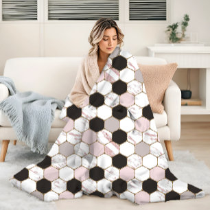 Modern geometrisches Marble Hexagon-Muster Fleecedecke