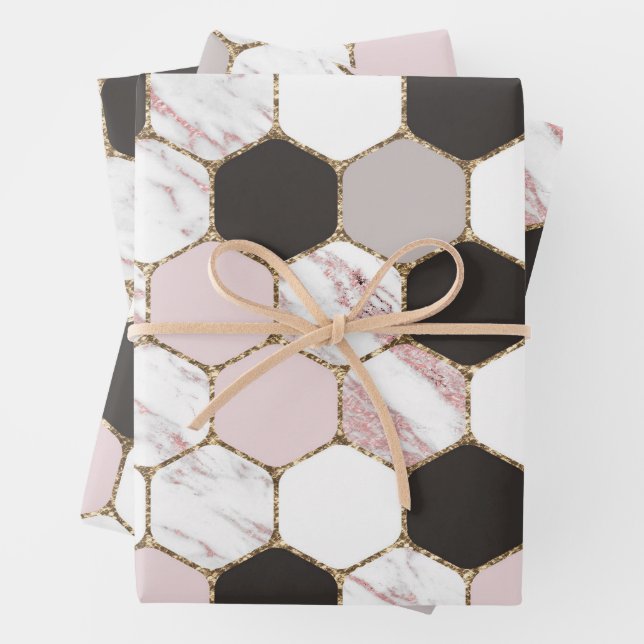 Modern geometrisches Marble Hexagon-Muster Geschenkpapier Set (Beispiel)