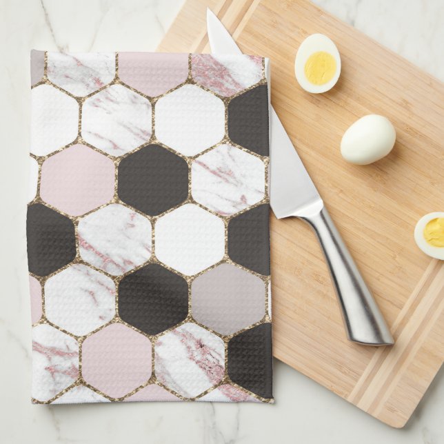 Modern geometrisches Marble Hexagon-Muster Geschirrtuch (Viertel Falte)