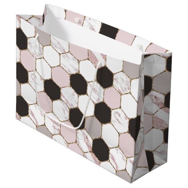 Modern geometrisches Marble Hexagon-Muster Große Geschenktüte (Vorderseite Schrägansicht)