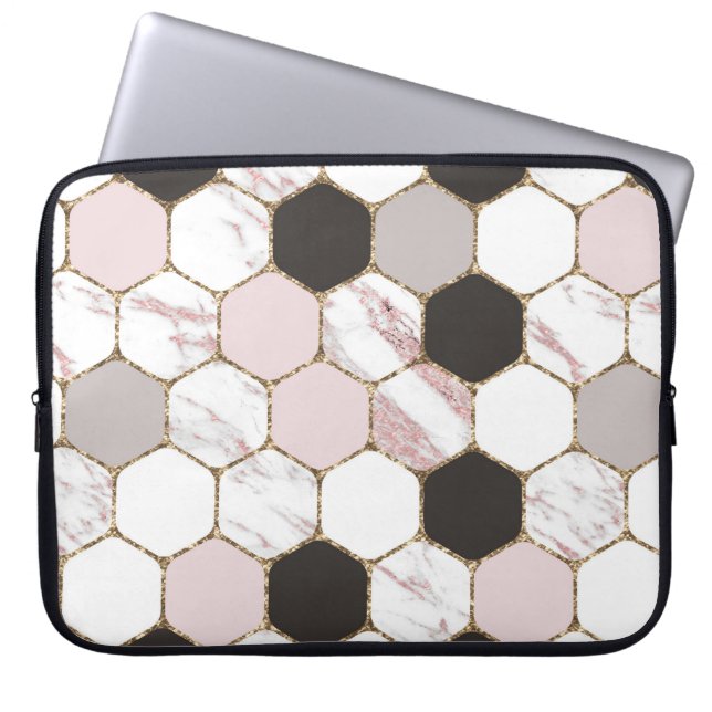 Modern geometrisches Marble Hexagon-Muster Laptopschutzhülle (Vorderseite)