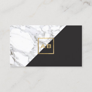 Modern geometrisches Marmor/Schwarz-Monogramm-Logo Visitenkarte
