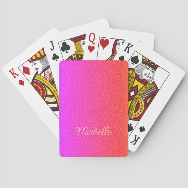 Modern geschriebener Name personalisiert heiß rosa Spielkarten (Rückseite)