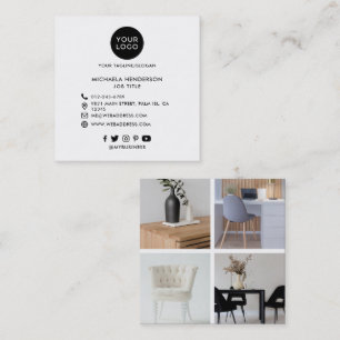 Modern gestaltete Logos, 4 Fotos und Social Media Quadratische Visitenkarte