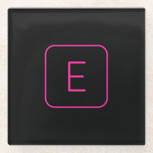 Modern gestaltetes Initial-Monogramm Rosa & Schw Glasuntersetzer