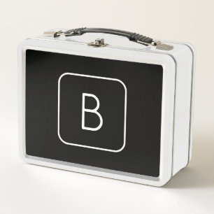 Modern gestaltetes Initial-Monogramm   Weiß & Schw Metall Brotdose