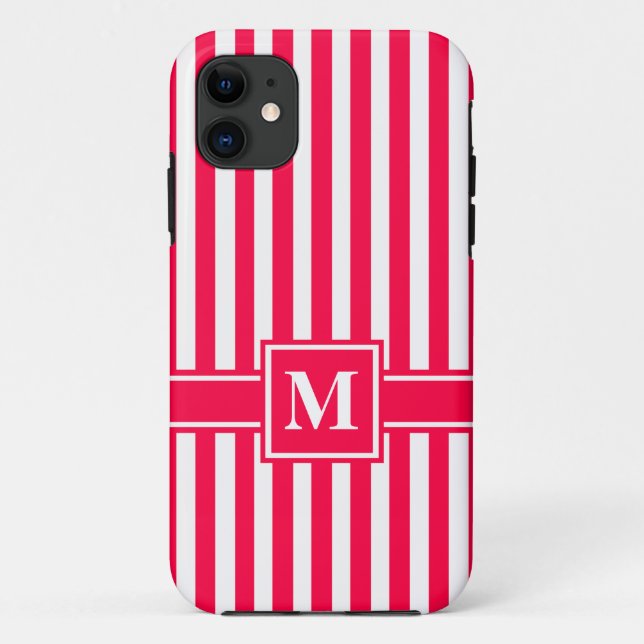 Modern gestreifter Streifen mit Monogramm Case-Mate iPhone Hülle (Rückseite)
