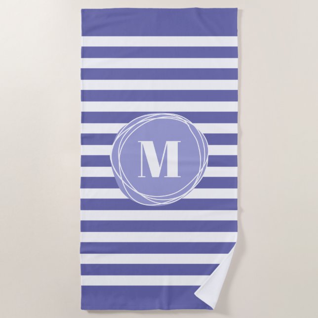 Modern gestreiftes Monogramm Strandtuch (Vorderseite)