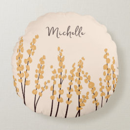 Modern gestrichene gelbe Blumen Individuelle Name Rundes Kissen
