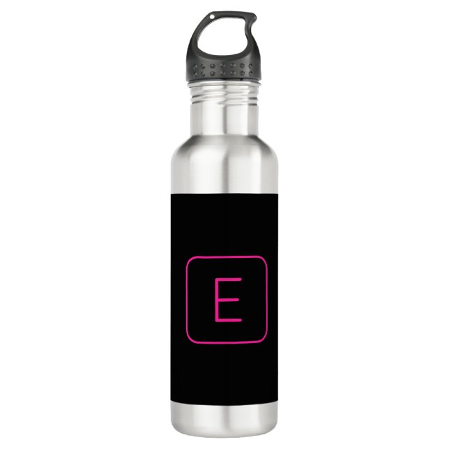 Modern gestyltes Anfangsmonogramm | Rosa und Schwa Edelstahlflasche (Vorderseite)