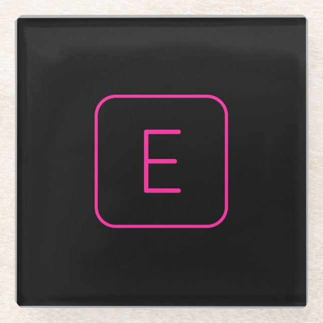 Modern gestyltes Anfangsmonogramm | Rosa und Schwa Glasuntersetzer (Vorderseite)