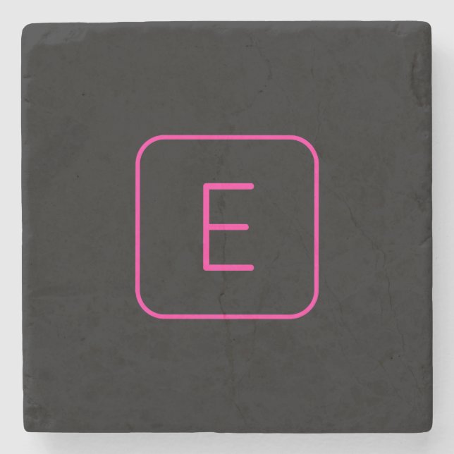 Modern gestyltes Anfangsmonogramm | Rosa und Schwa Steinuntersetzer (Vorderseite)