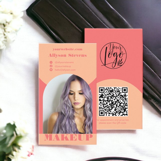 Modern gewelltes Logo für Foto qr Visitenkarte (Modern arch makeup peach photo qr code logo business card)