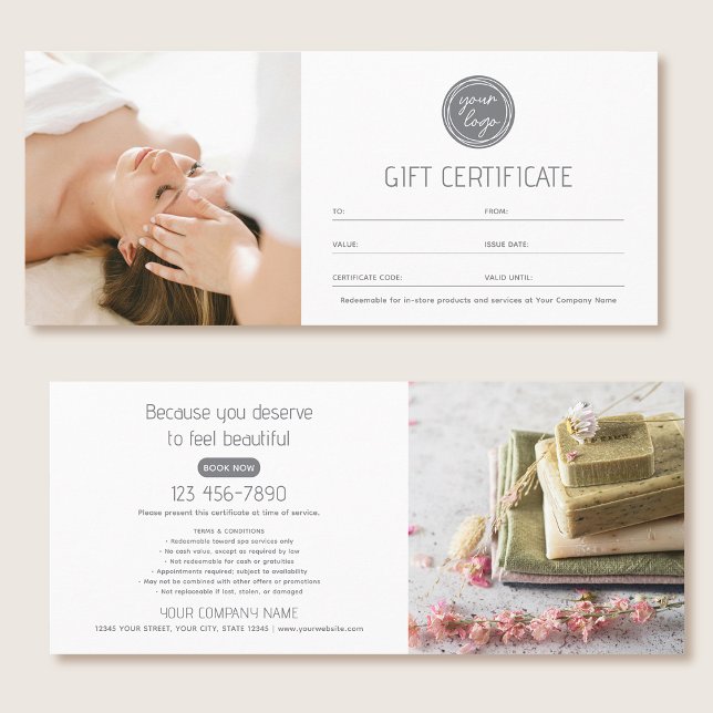Modern Gift Certificate Custom Photos Logo Card (Von Creator hochgeladen)