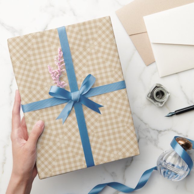 Modern Gingham - Beige Wrapping Paper Roll Geschenkpapier (Schenken)