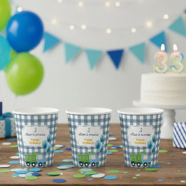 Modern Gingham Blue Construction 3rd Birthday Pappbecher