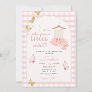 Modern Gingham Butterfly Pink Tutu Ballerina Einladung