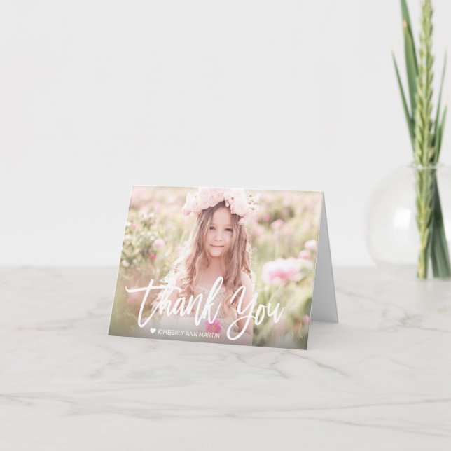 Modern Girl Foto Script Geburtstag Dankeskarte (Vorderseite)