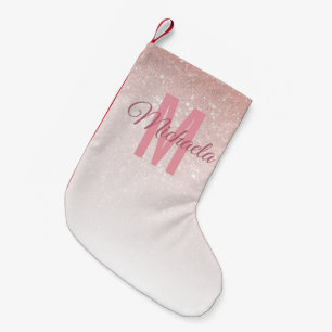 Modern Girl Rose Gold Glitzer Pink Ombre Monogramm Kleiner Weihnachtsstrumpf