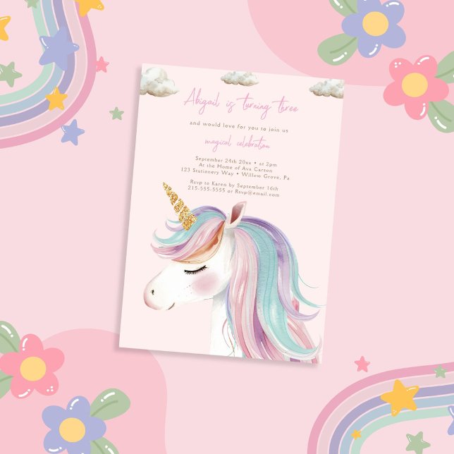 Modern Girl Unicorn Geburtstag Einladung (Von Creator hochgeladen)