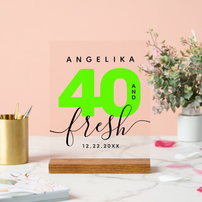 Modern Girly Bright Green 40 und Fresh Acrylschild (Hochzeit)