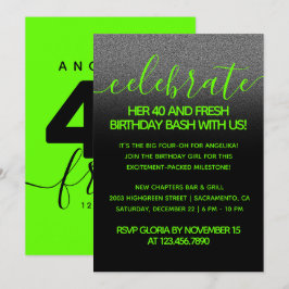 Modern Girly Bright Green 40 und Fresh Einladung