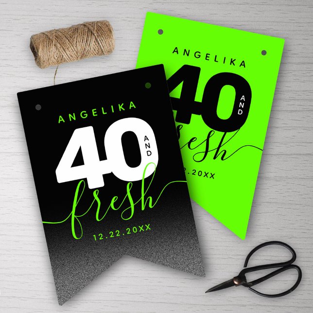 Modern Girly Bright Green 40 und Fresh Wimpelkette (Girly Bright Green 40 and Fresh Her 40th Birthday Bunting Flags Cover Photo.)