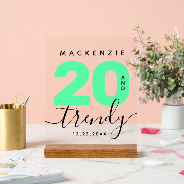 Modern Girly Mint Green 20 und Trendy Birthday Acrylschild (Hochzeit)