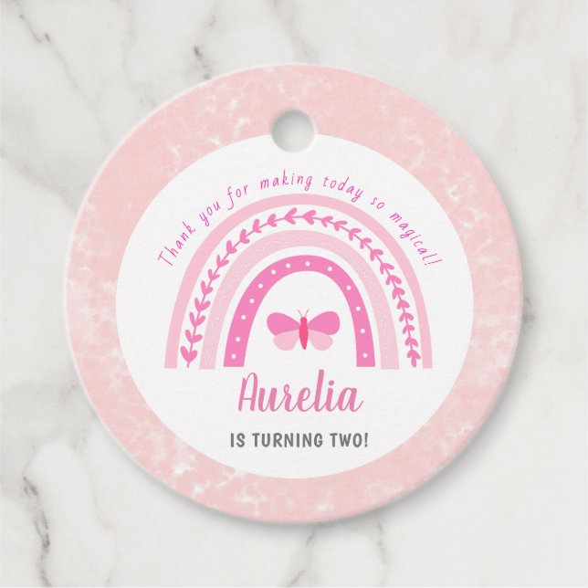 Modern Girly Pink Boho Rainbow Birthday Vielen Dan Geschenkanhänger (Vorderseite)