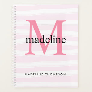 Modern Girly Pink Stripes Monogramm Anfangsname Planer